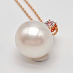 13.7mm South Sea Pearl & Pink Diamond Pendant, 18K Rose Gold