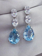 10 ct Pear-Cut Blue Topaz Drop Earrings